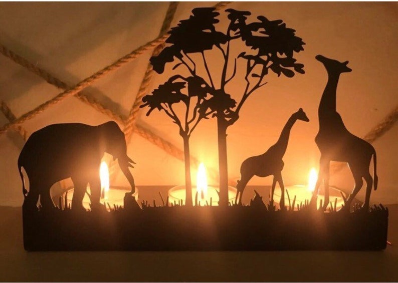 Decorative Triple Giraffe And Elephant Metal Candle Holder image 2