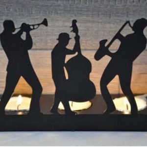 Portacandele decorativo in metallo a forma di triplo gruppo musicale jazz
