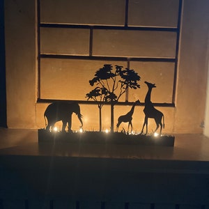 Decorative Duble Giraffe and Elephant Metal Candle Holder
