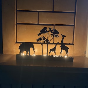 Decorative Duble Giraffe and Elephant Metal Candle Holder