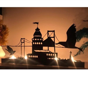 Decorative Metal Candle Holder with the Theme of Istanbul Bosphorus and Maiden’s Tower