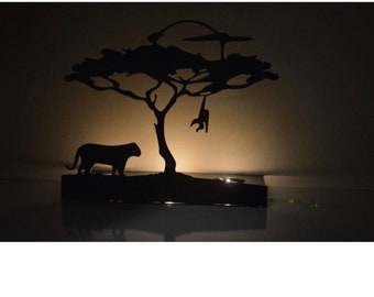 Decorative Triple Monkey and Tiger Metal Candle Holder
