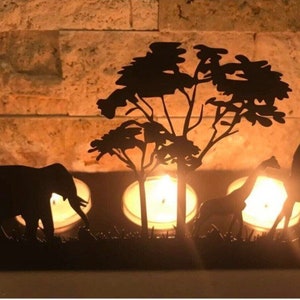 Decorative Triple Giraffe And Elephant Metal Candle Holder image 4