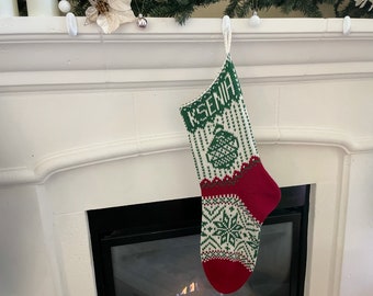 Fair Isle Stocking - Ornament - Instant download Pattern for Machine Knitting and Hand knitting