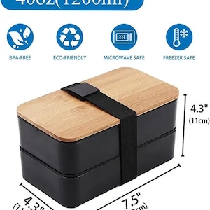 Boîte à déjeuner personnalisée à 2 couches avec couvercle en bambou gravé Boîte à bento élégante pour adultes avec boîte à déjeuner personnalisée avec sac image 3