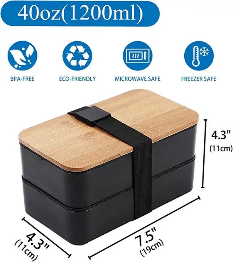 Boîte à déjeuner personnalisée à 2 couches avec couvercle en bambou gravé Boîte à bento élégante pour adultes avec boîte à déjeuner personnalisée avec sac image 3