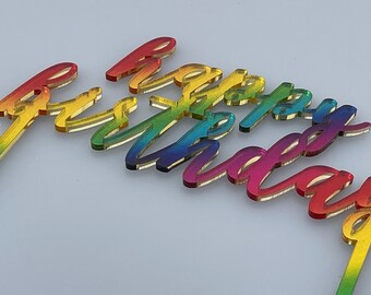 Rainbow Cake Topper, Rainbow Happy Birthday Topper, Decoration Toppers Acrylic, Happy Birthday, Party, Kids topper Plastic topper, Rainbow