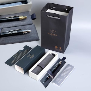 Ensemble de stylos Parker personnalisés - Cadeau gravé pour lui ou pour elle - Stylos personnalisés avec boîte cadeau - Cadeau d'anniversaire, de remise des diplômes, de retraite