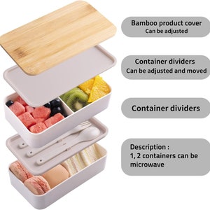 Boîte à déjeuner personnalisée à 2 couches avec couvercle en bambou gravé Boîte à bento élégante pour adultes avec boîte à déjeuner personnalisée avec sac image 9