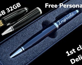 Personalised Pens and USB Memory Stick | Custom Engraved Pen USB flash drive | 32GB Personalized Pen Drive | 2.0 High Speed Memory Stick