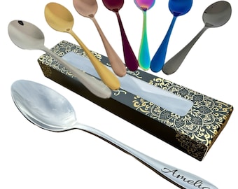 Personalised Tea Spoon Gift - Heavy-Duty Metal Tea Spoon for Serving, Gifting, and Home Decor with Laser Engraved Signs on the Handles,