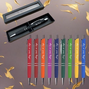 Caneta de metal gravada personalizada com caixa de presente - Texto personalizado, presente de agradecimento perfeito para crianças em idade escolar e professores - Várias cores disponíveis