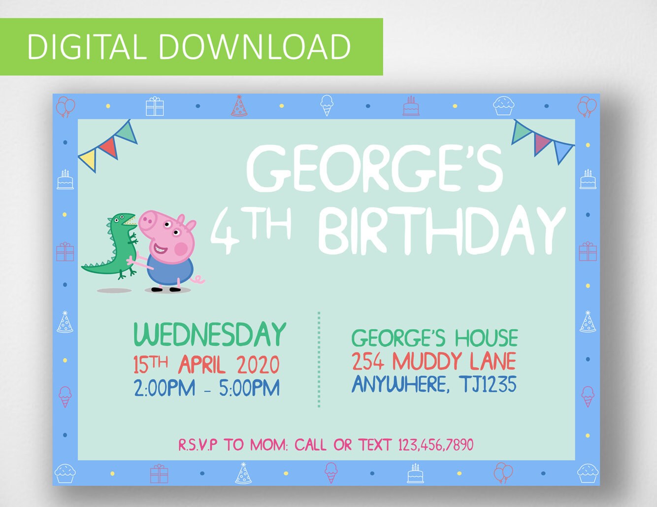 George Pig Digital Download Birthday Party Invitation | Etsy
