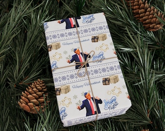 Trump Hanukkah Gift Wrap Paper, Political Humor Holiday Wrap
