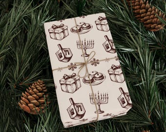 Papel de regalo vintage de Janucá, Menorá, Diseño de Sufganiyot