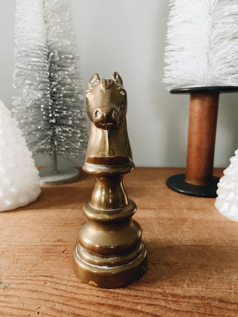Vintage Chess Knight Horse Desk Accessory Vintage Collectable Brass Decor Paper Weight Vintage Brass Chess Figurine Vintage Brass Knight