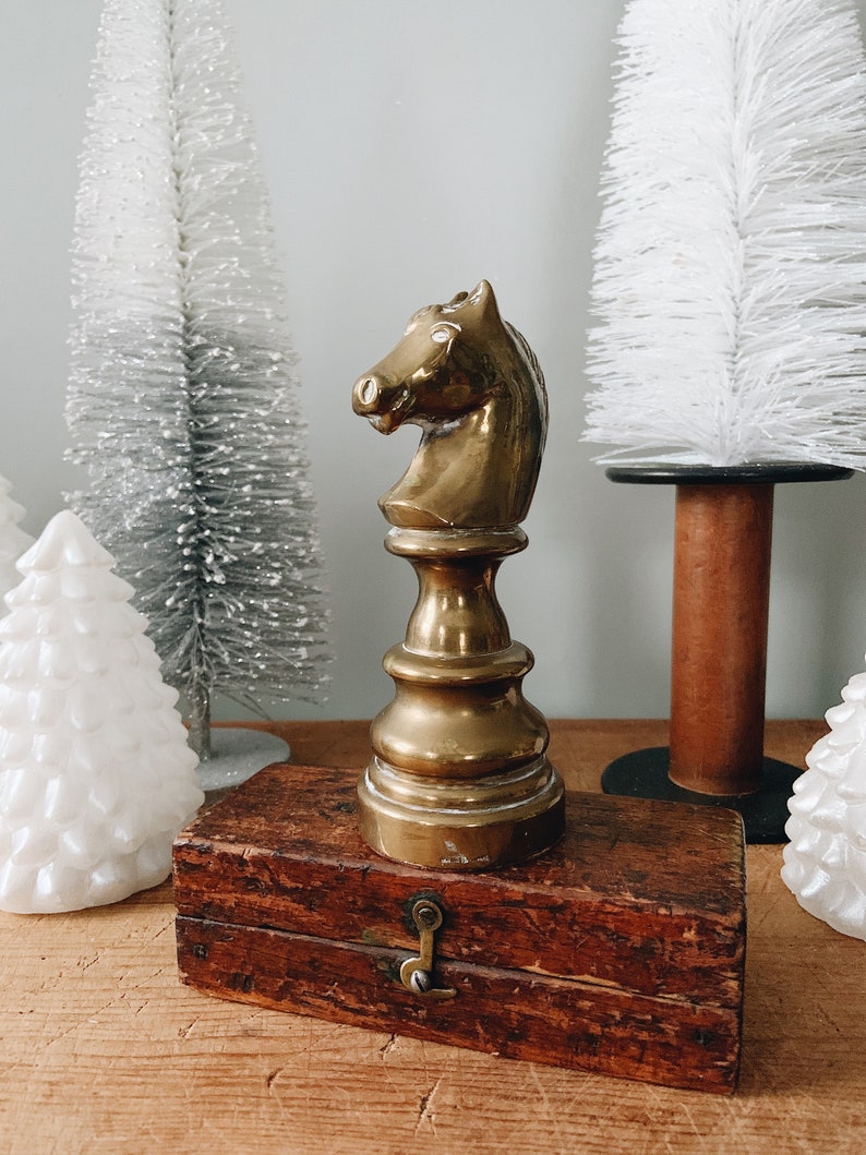 Vintage Chess Knight Horse Desk Accessory Vintage Collectable Brass Decor Paper Weight Vintage Brass Chess Figurine Vintage Brass Knight
