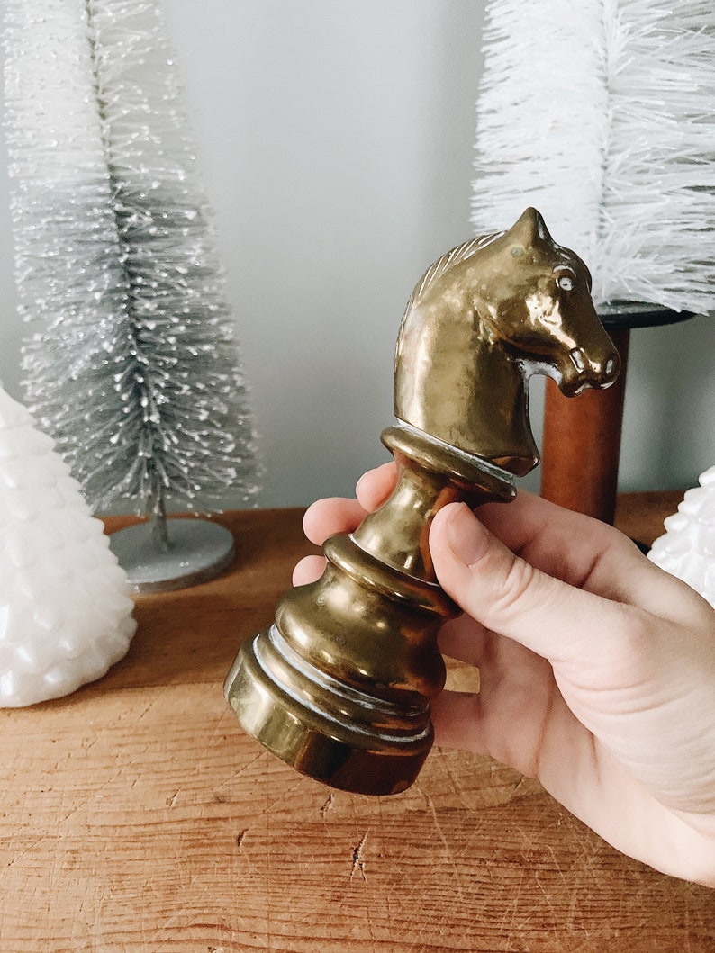 Vintage Chess Knight Horse Desk Accessory Vintage Collectable Brass Decor Paper Weight Vintage Brass Chess Figurine Vintage Brass Knight