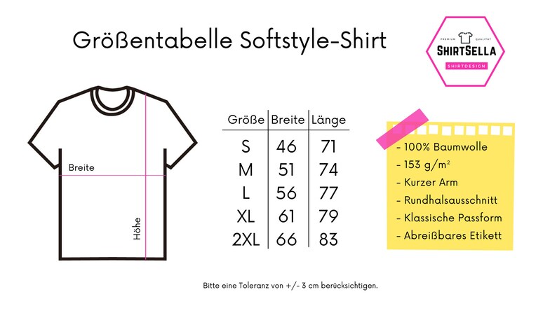 May include: A white t-shirt size chart with measurements in centimeters. The chart includes sizes S to 2XL, with corresponding width and length measurements. Additional details include 100% cotton, short sleeves, and a classic fit.