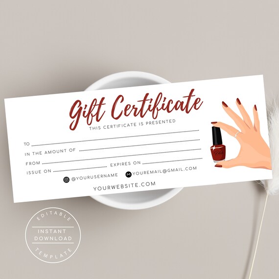 Gift Certificate Nail Salon Manicure Gift Card Editable Etsy