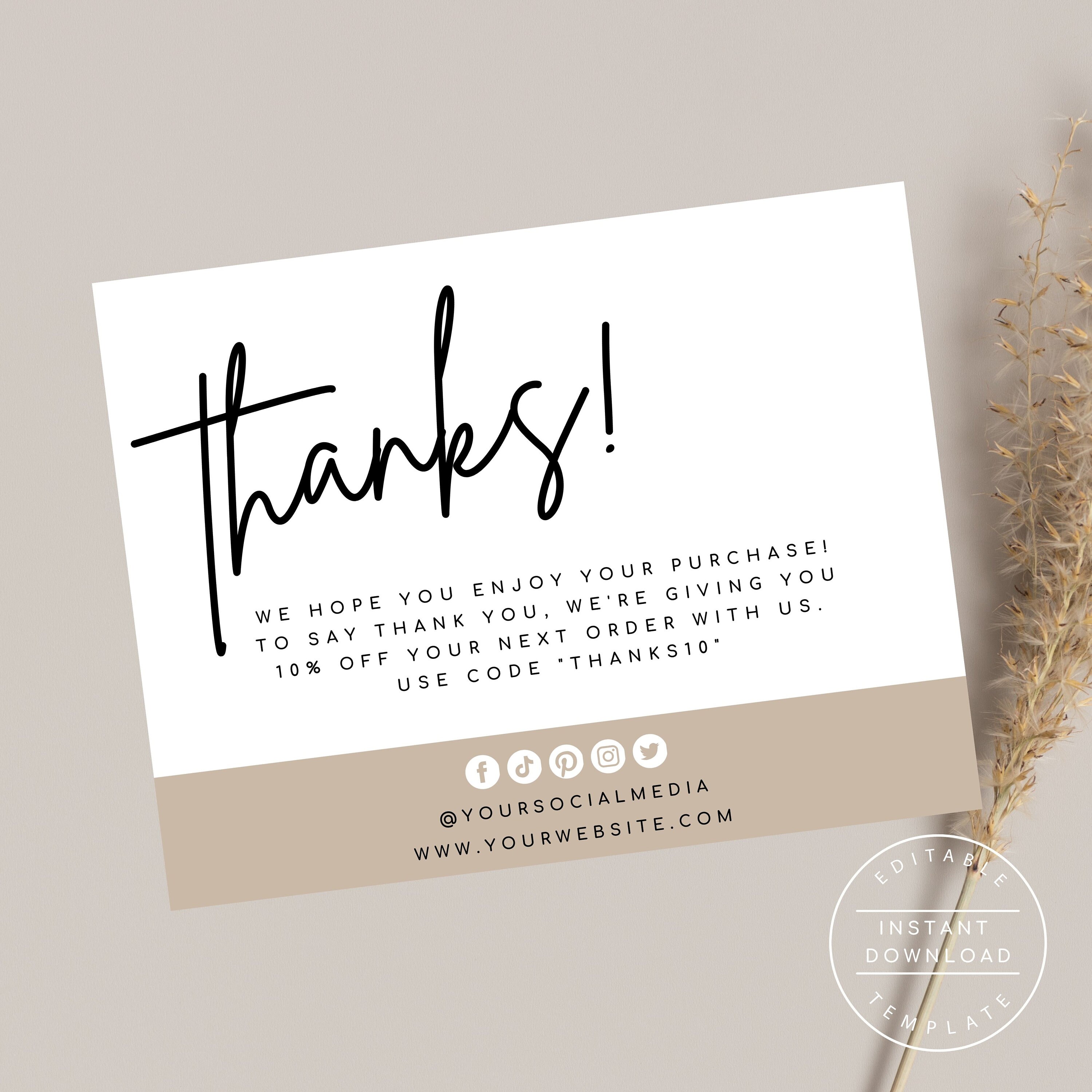 Minimalist Thank You Card For Small Business Printable Etsy