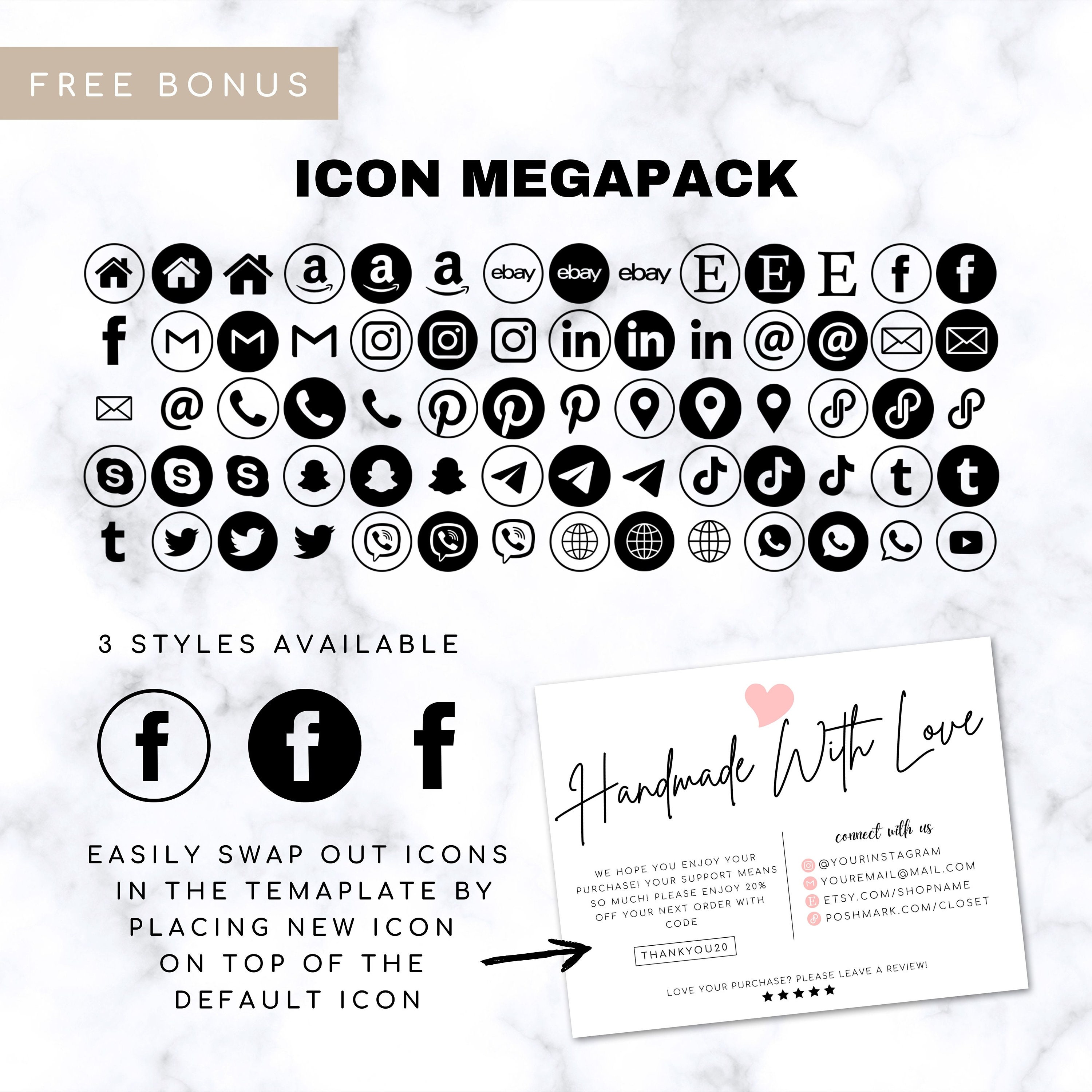 Editable Cute Thank You Card for Handmade Business Packaging Etsy