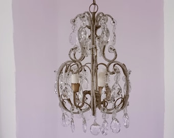 French antique beaded chandelier with harlequin crystals