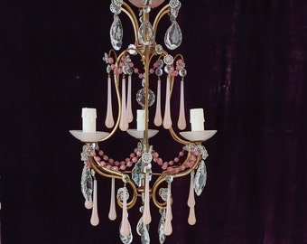 Elegant french pink opaline boudoir style chandelier