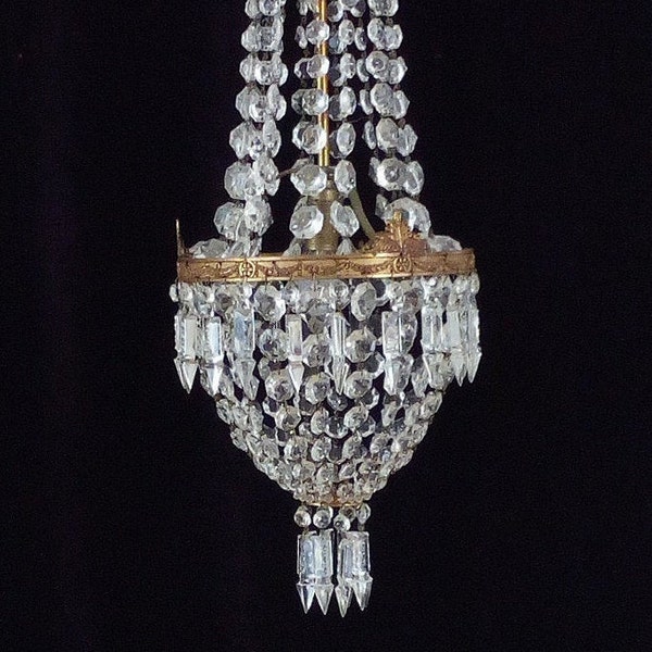 Vintage antique Montgolfier chandelier, tent chandelier with cut crystals