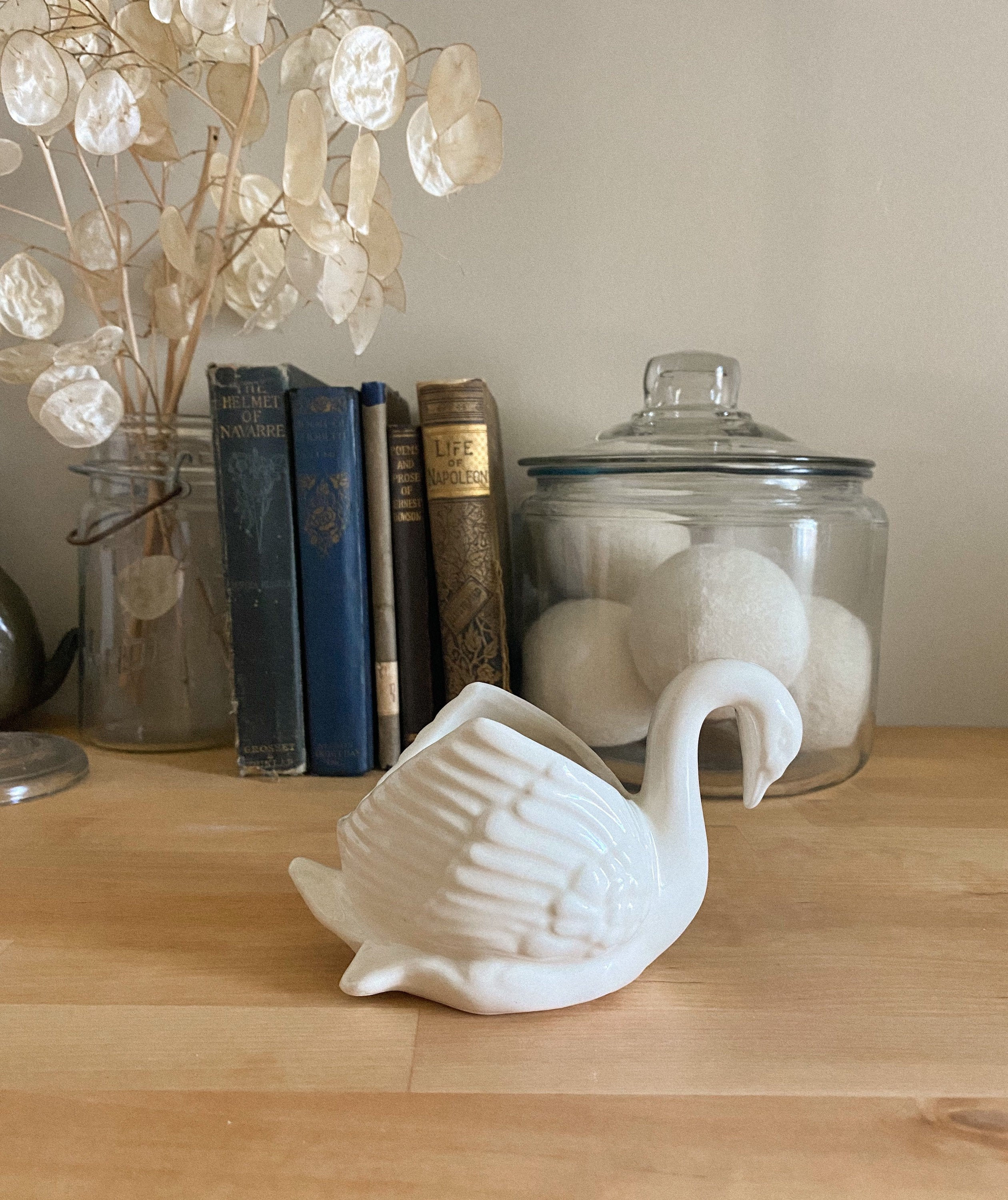Vintage White Ceramic Swan Candle Holder Etsy