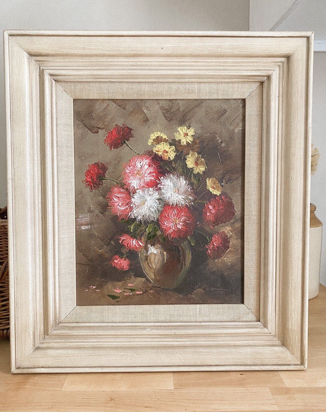 Vintage Floral Canvas Painting Framed Etsy