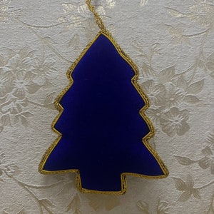 Beaded Hand Embroidered Velvet Cute Blue Tree Christmas Decoration Ornament Hanging for Decoration image 4