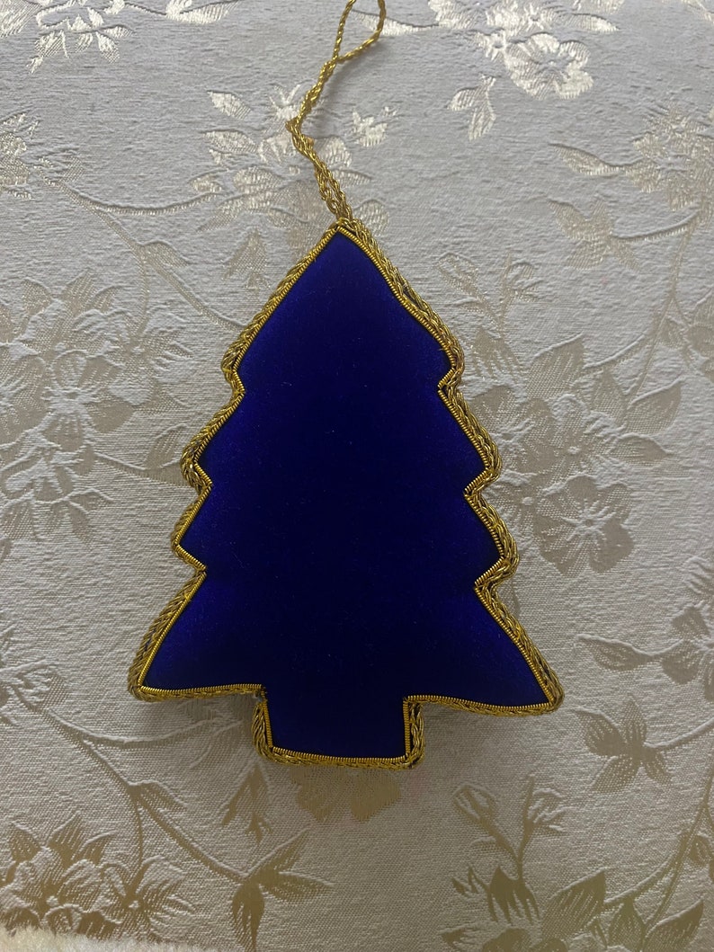 Beaded Hand Embroidered Velvet Cute Blue Tree Christmas Decoration Ornament Hanging for Decoration image 4