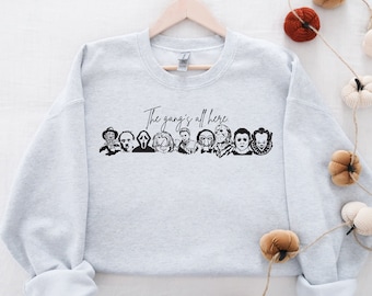The Gang's All Here Halloween Sweatshirt - Scary Movie Characters - Cute and Scary