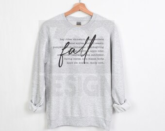Fall Sweatshirt - Cute Fall Crewneck - Hay Rides Apples Scarecrow Cozy Blankets...