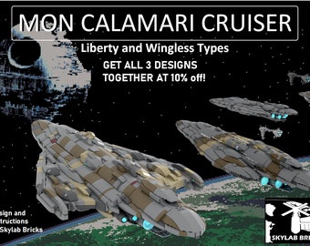 Instructions for Three Rebel Alliance Mon Calamari MC-80 Heavy Battle Cruiser MOCs, Liberty and two "Wingless"