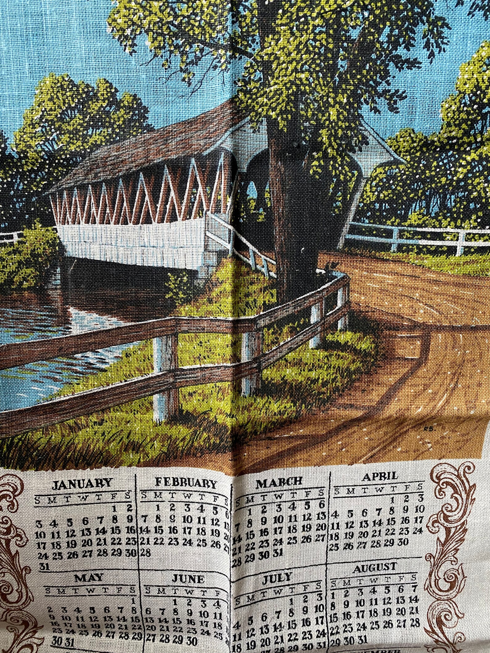 1982-calendario-vintage-de-ropa-de-cocina-con-puente-cubierto-etsy