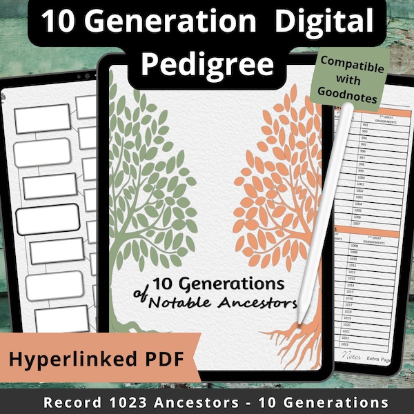 10 Generation Genealogy Chart Template, Genealogy Research Forms Digital Download, Ancestry Tracker Printable Family Tree, Green Orange