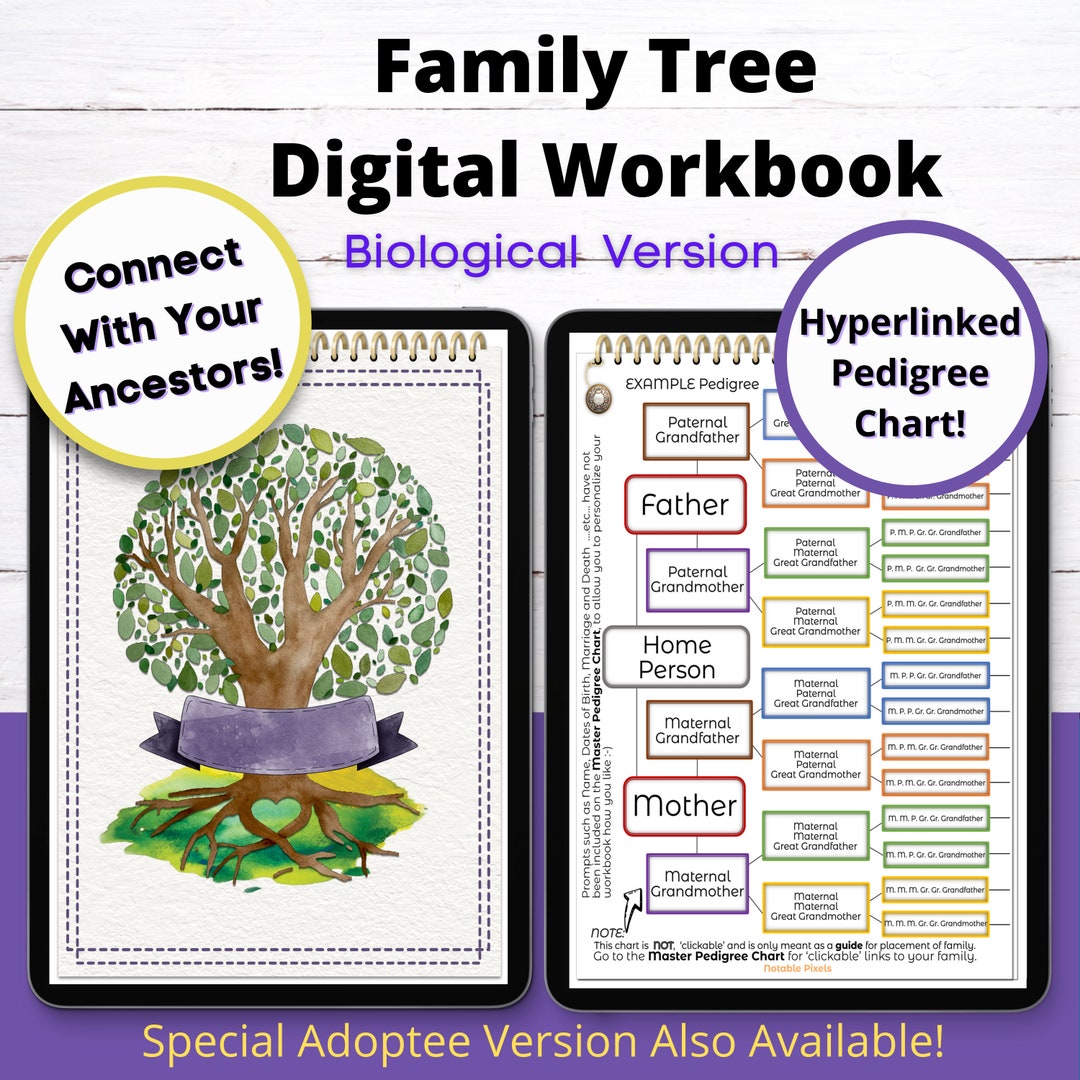 Family Tree Ancestry Chart Digital Workbook, Genealogy Gift, Pedigree ...