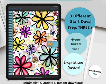 Floral Digital Planner: Undated, Hyperlinked (PDF)