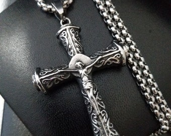 Men's Chunky Heavy Celtic Cross Crucifix Necklace, Stainless Steel Necklace, Statement Pendant Necklace, GIFT For Him