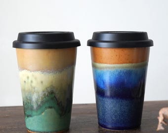 Travel Mug with Silicone Snap Lid,Travel ceramic Mug, Tumbler with lid,Coffee Travel Mug, Tea Travel Mug, Commuter Mug,Christmas gift