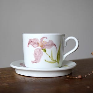 Hand Painted Porcelain Cup and Saucer Set |  Floral Tea & Coffee Cup | Handmade Jingdezhen Ceramic Gift,White coffee mug,Christmas Gift