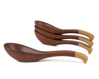 Soup Spoon | Japanese Spoon | Brown Ceramic Spoons | Ramen Spoon | Rice Spoon | Asian Style Spoons | Noodle Spoon | Porcelain Spoons