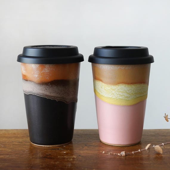 Travel Mug with Silicone Snap Lid,Couples Ceramic Travel Mug , Tumbler with lid,Coffee Travel Mug, Wedding Gift,Unique Lover Gift