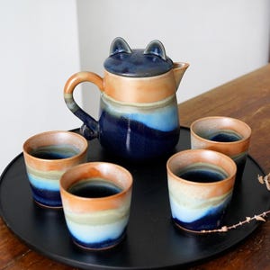 Handgefertigtes Keramik Teekannen-Set mit 4 Tassen, Japanisches Tee-Set, Keramik Glasierte Teekanne, Keramik Tee-Geschenk für Housewarming oder Hochzeit
