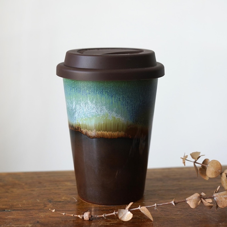 Travel Mug with Silicone Snap Lid,Travel ceramic Mug, Tumbler with lid,Coffee Travel Mug, Tea Travel Mug, Commuter Mug,Birthday gift image 3