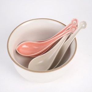 Chinese Ceramic Spoon Set, pink spoon, Ramen spoon, soup spoon, short spoon retro household,Asian Spoon
