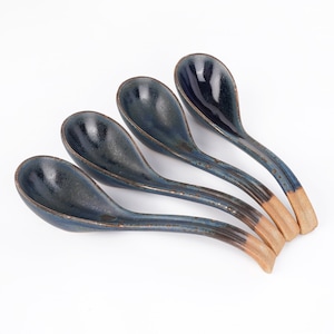 Ceramic Soup Spoons, Gift for him, Gift for Dad,Ramen spoon, Asian Soup Spoon,Long Handle Spoon,Blue Spoon,Christmas Gifts,Housewarming