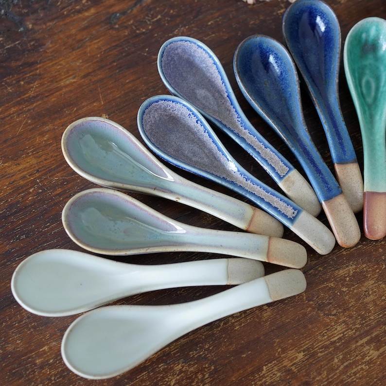 Handmade Ceramic Soup Spoons – Set of 2, 4, or 6 | Colorful Glazed ...